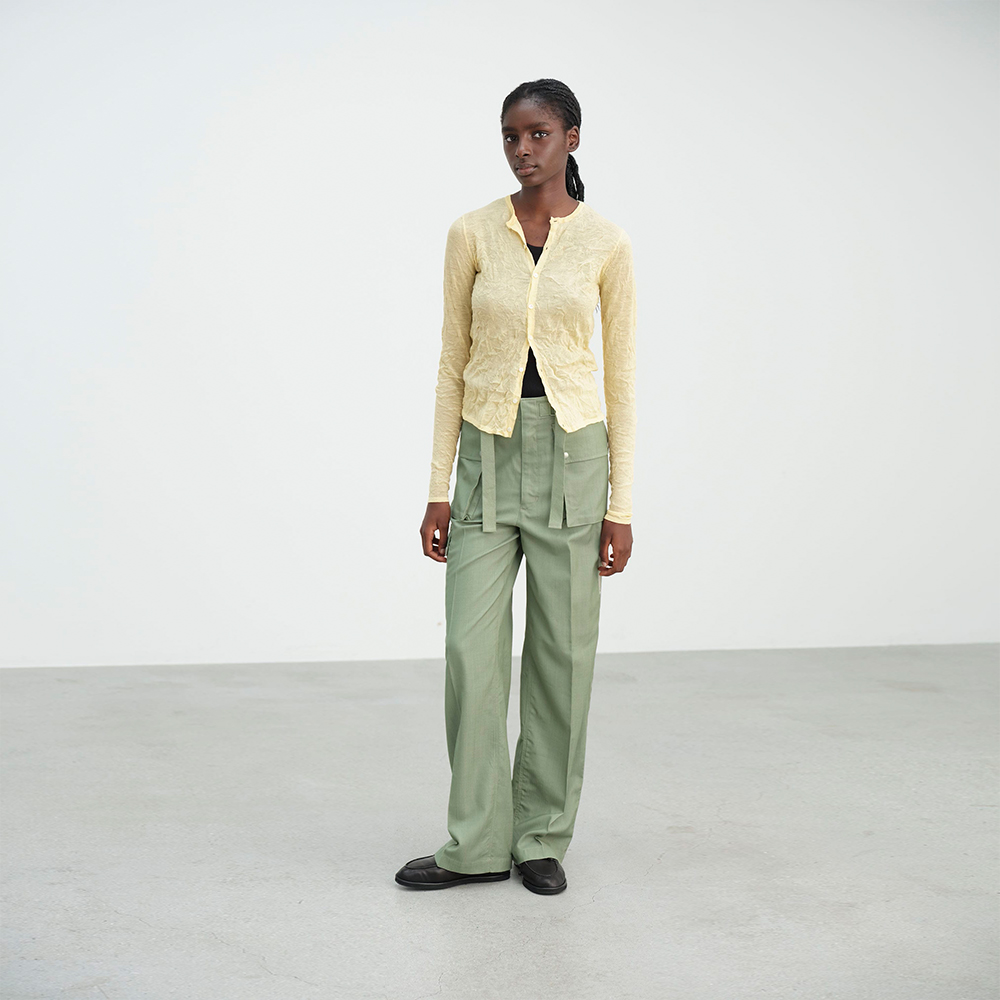 오라리 우먼즈 가디건 WRINKLED WOOL POLYESTER HIGH GAUGE KNIT CREW NECK CARDIGAN 25SS - 상세 이미지 4
