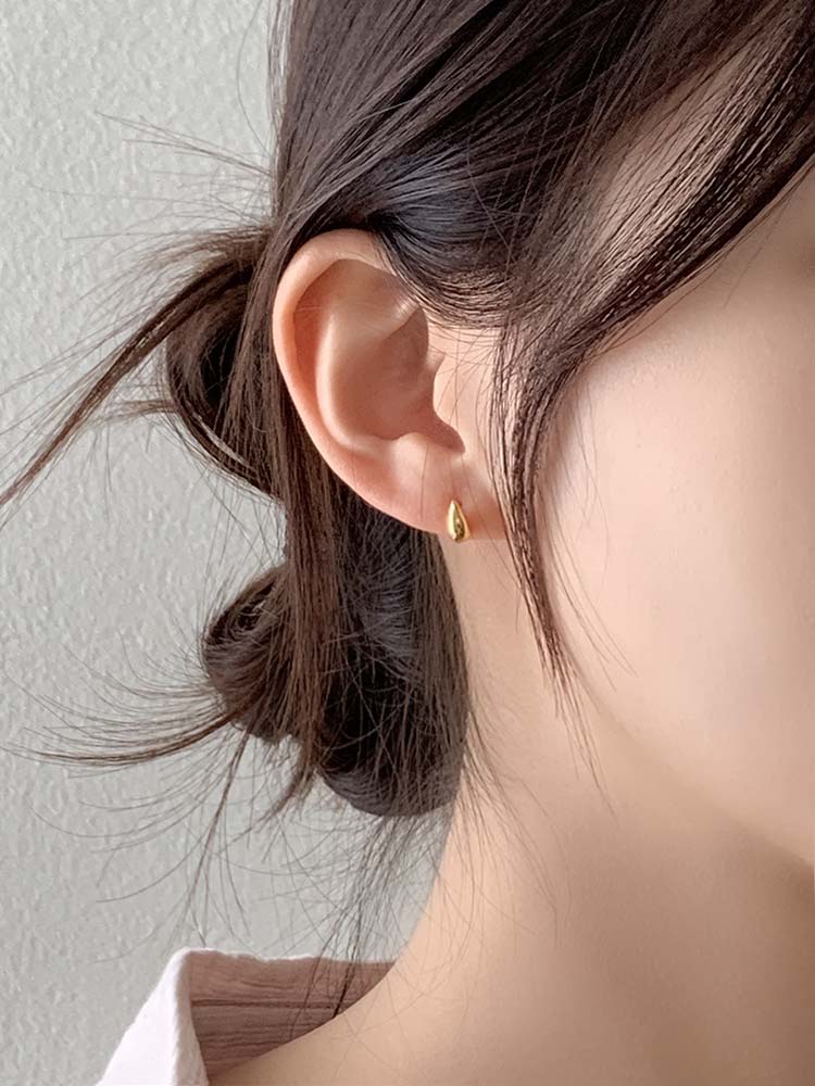 14k 쁘띠 물방울 이어링 - 925실버 유광 딱붙는 작은 미니 스터드 순은귀걸이 이미지 2