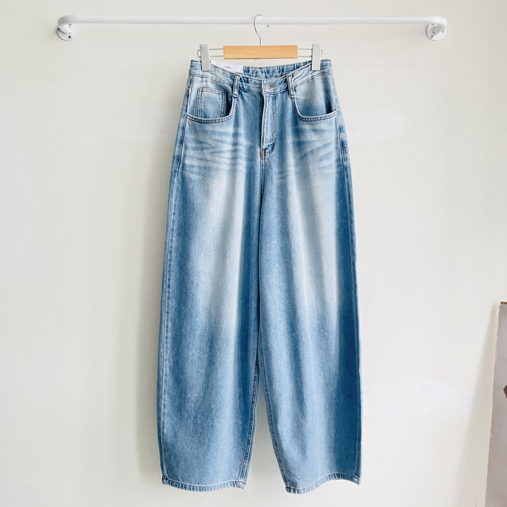 여성여름청바지 벌룬 세미와이드 데님 청바지 연청바지