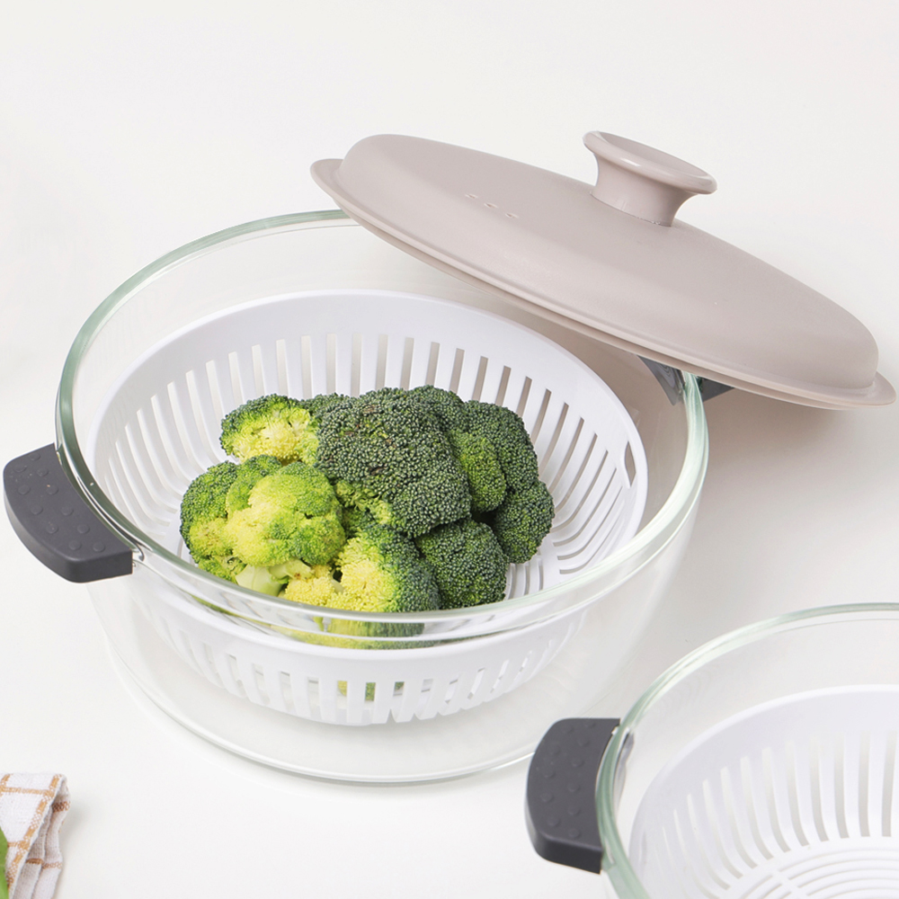 네오플램 전자레인지 찜기 용기 야채 만두 라면 계란찜 유리캐서롤 1600ml