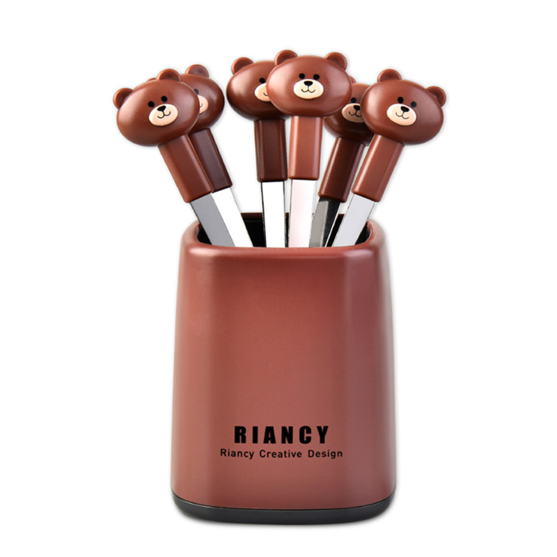 스텐 과일포크6개입 케이스포함 브라운곰 핑크토끼 택1 티 디저트 예쁜 세트 유아 동물 - 상세 이미지 2