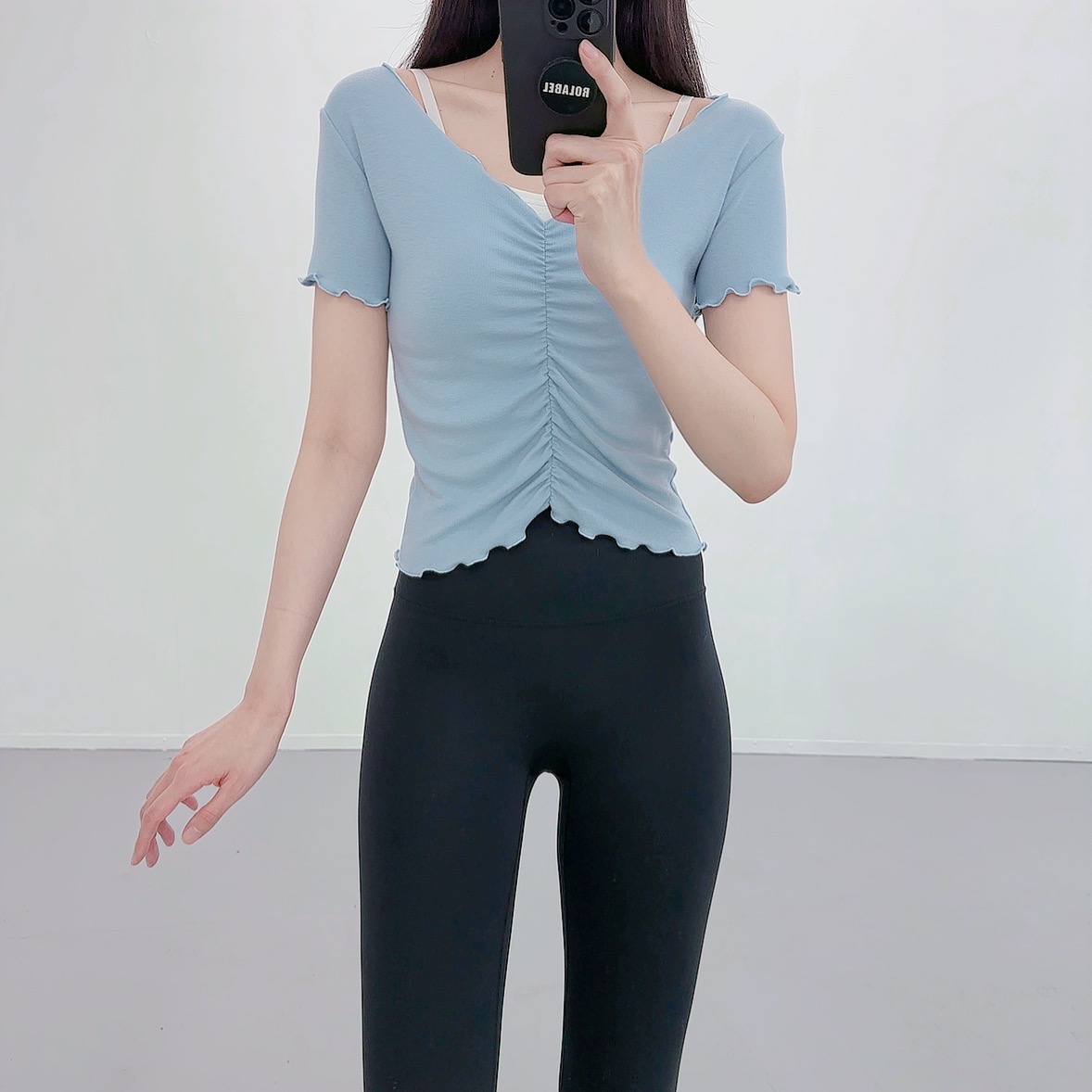 필라테스복 여성 요가복 필라테스복장 필라테스상의 애슬레저 반팔 요가옷 - 상세 이미지 2