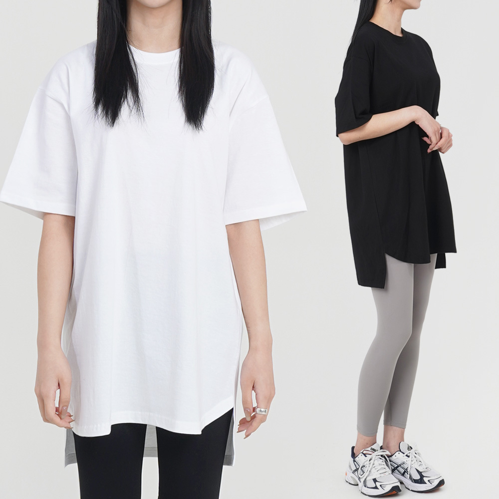 여성 반팔티 빅사이즈 오버핏 루즈핏 레이어드 면 이너 티셔츠 박스 롱티