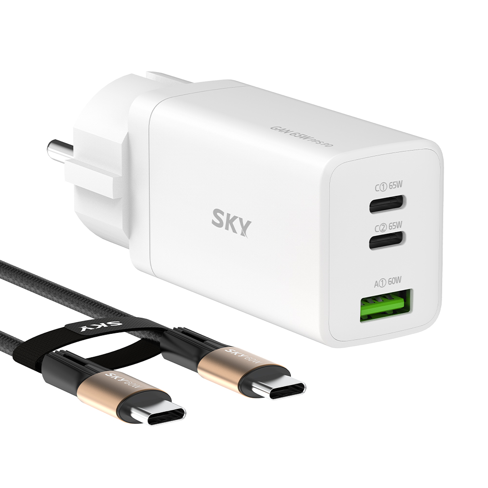 필 GaN 65W PD PPS 3포트 고속 멀티 접지형 충전기 + 케이블 화이트
