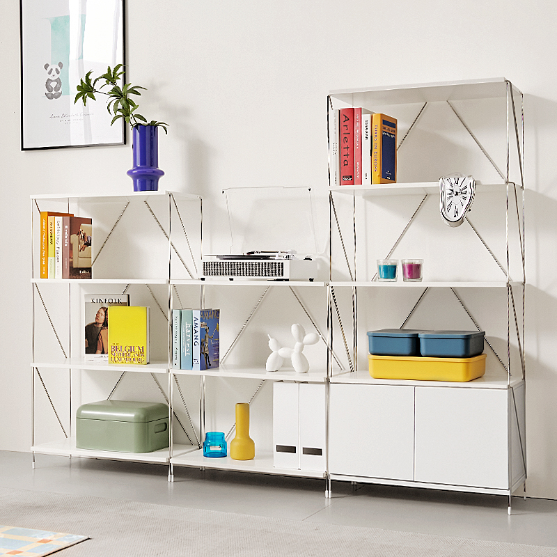 e스마트 철제 화이트프레임 수납책장 메르시 책장 3단 600