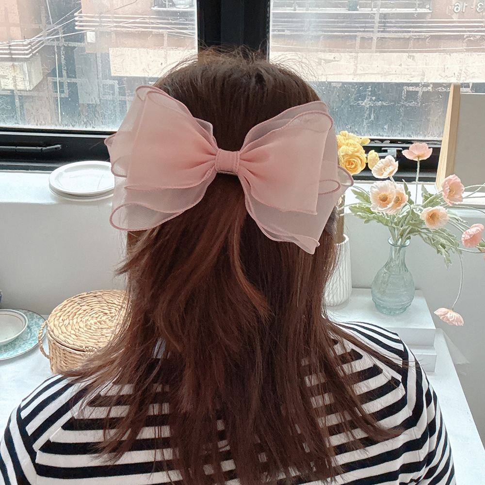 (제작)왕리본 쉬폰리본핀 올림머리 반묶음 머리핀 볼륨핀 자동핀 헤어삔 삔 - 상세 이미지 3