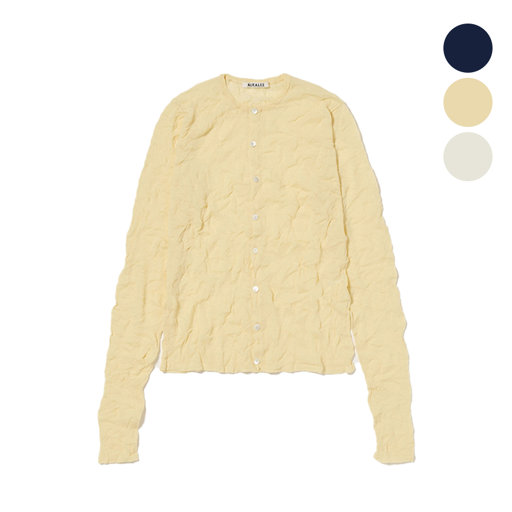 오라리 우먼즈 가디건 WRINKLED WOOL POLYESTER HIGH GAUGE KNIT CREW NECK CARDIGAN 25SS - 메인 이미지