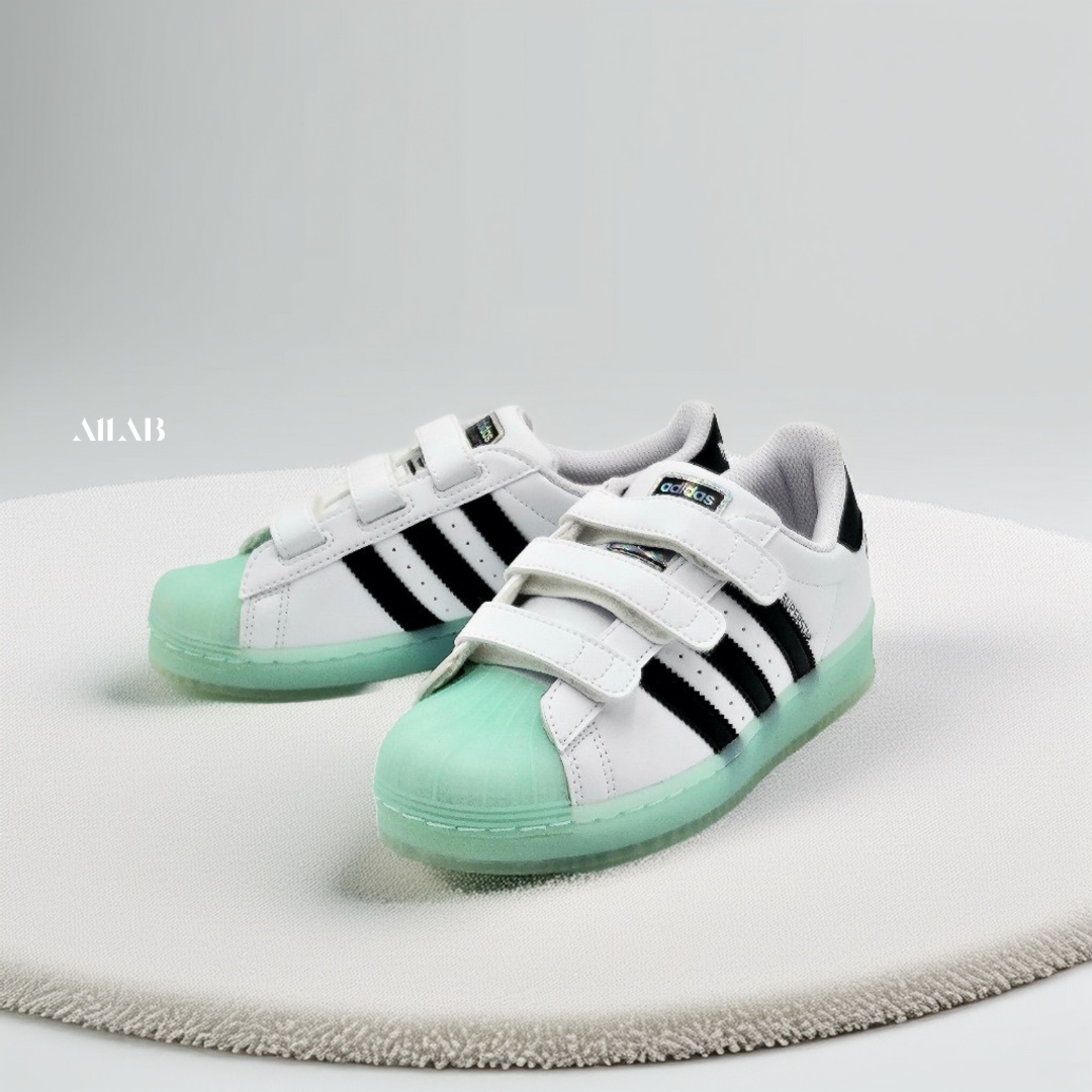 [오늘출발] 아디다스 키즈 슈퍼스타 벨크로 찍찍이 운동화 유치원 초등학생 끈없는 신발 화이트블랙민트(LED), 210