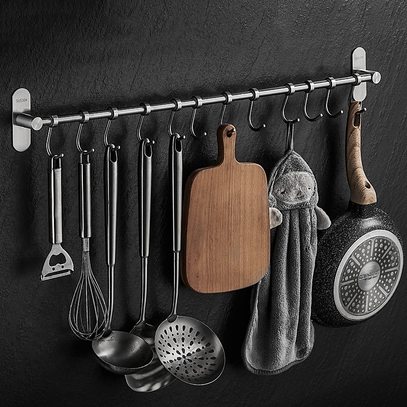 304 스테인리스 주방 도구 걸이 벽걸이형 수납 선반 주방용 알루미늄 브러시드 38cm-6 펀칭 - 상세 이미지 2
