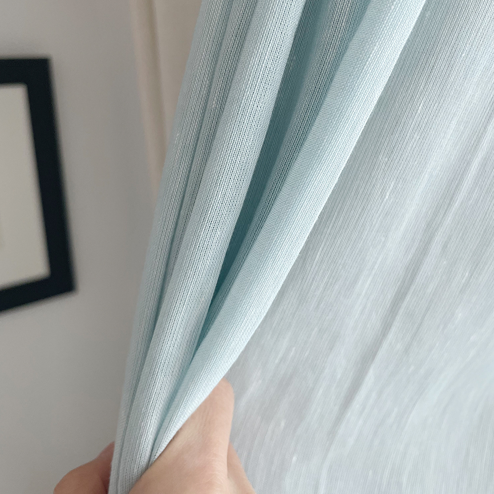 바이아미 연블루 시어 비침 볼륨 린넨 나비주름 거실 속 맞춤 커튼