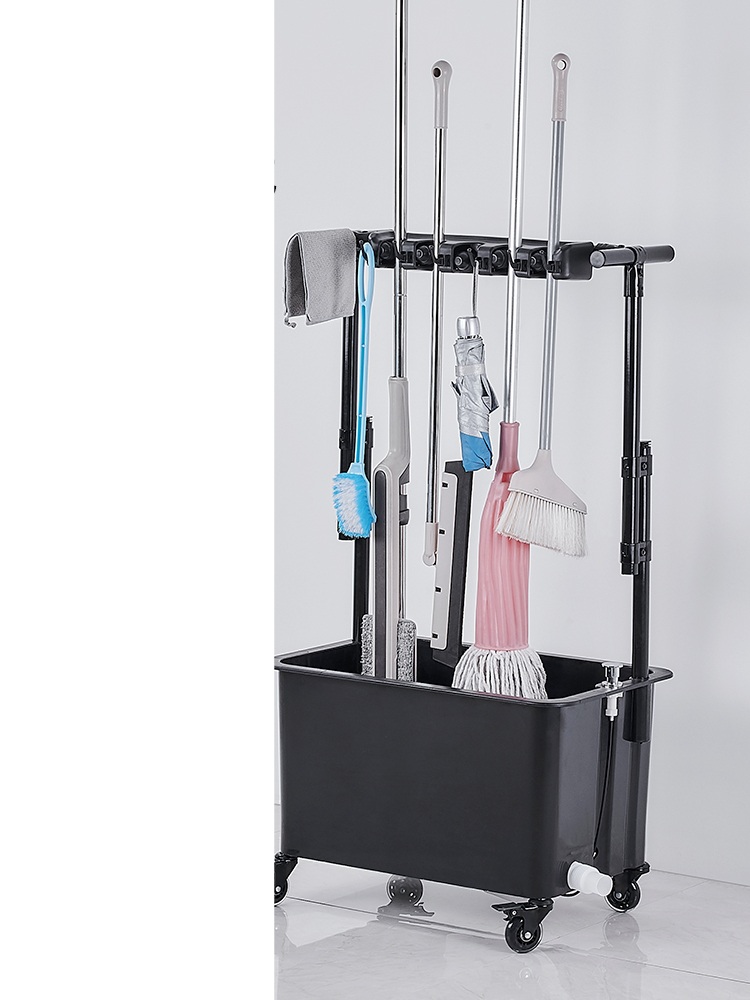 이동식 대걸레걸이 카트 끌차 빗자루 세차 계수대 세척통 120cm 24걸이 30 후 크(고온) - 상품 이미지