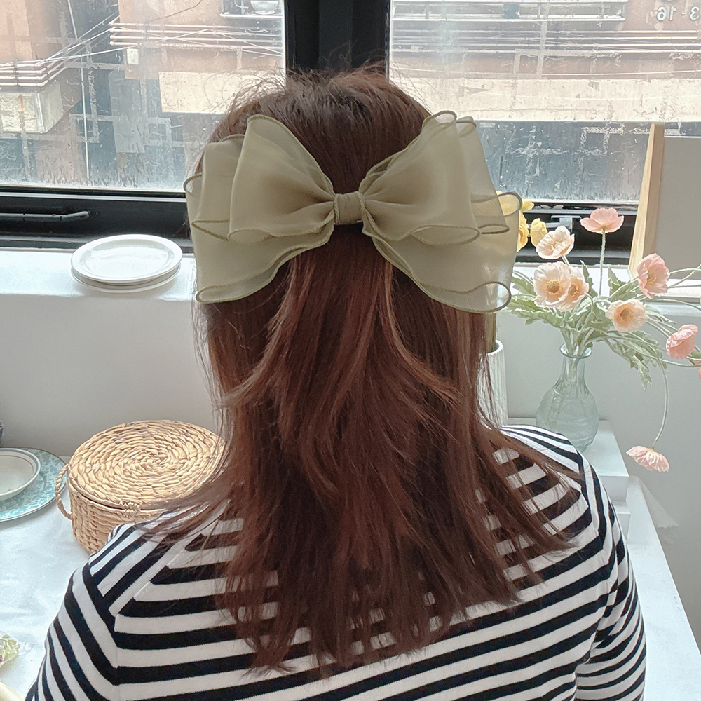 (제작)왕리본 쉬폰리본핀 올림머리 반묶음 머리핀 볼륨핀 자동핀 헤어삔 삔 이미지 8