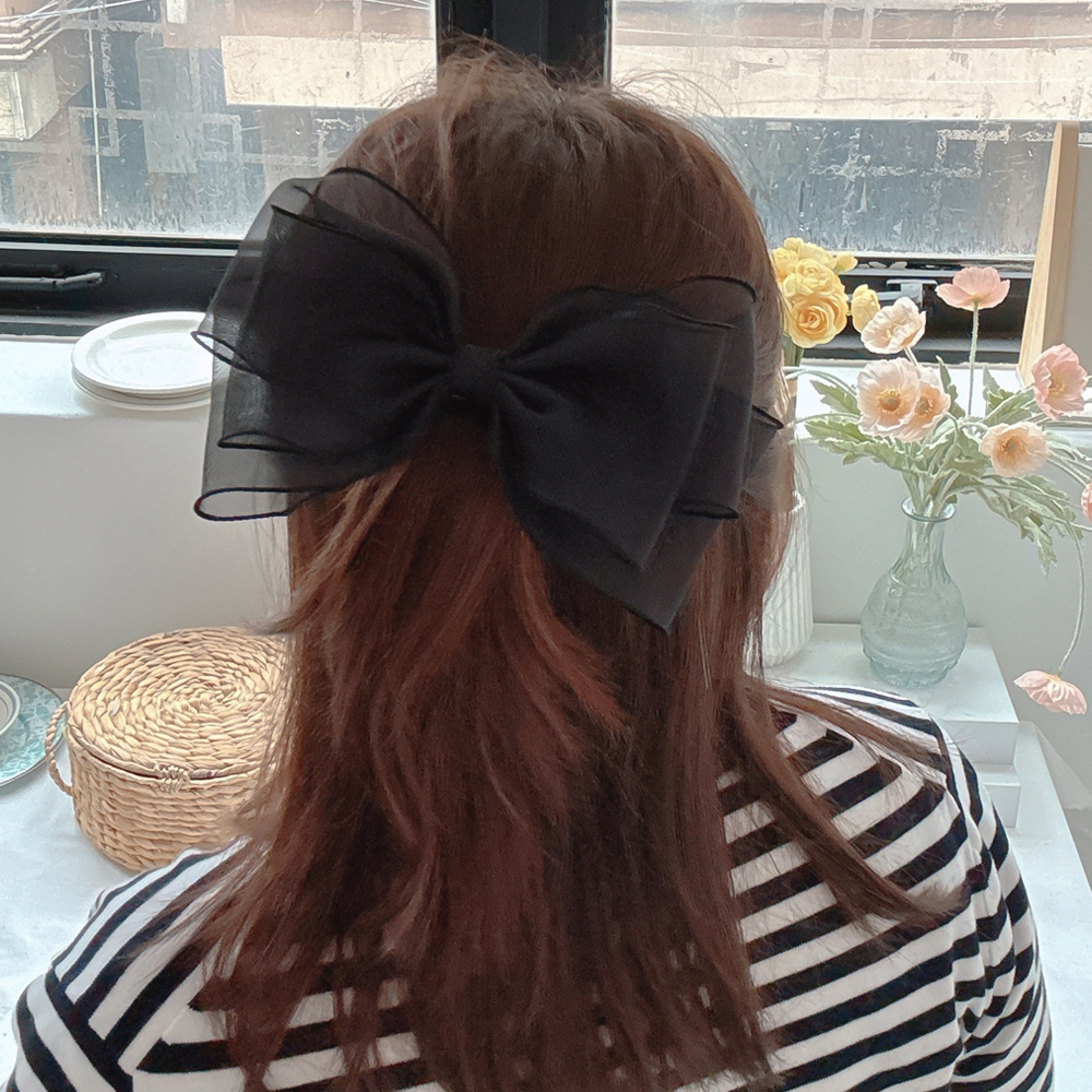 (제작)왕리본 쉬폰리본핀 올림머리 반묶음 머리핀 볼륨핀 자동핀 헤어삔 삔 - 상품 이미지