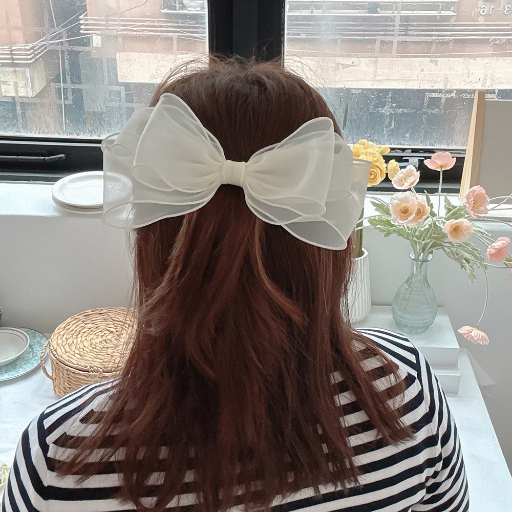 (제작)왕리본 쉬폰리본핀 올림머리 반묶음 머리핀 볼륨핀 자동핀 헤어삔 삔 이미지 7