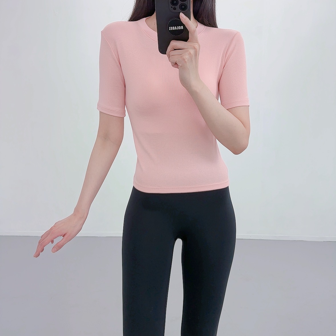 필라테스복 여성 요가복 필라테스복장 필라테스상의 애슬레저 반팔 요가옷 - 상세 이미지 3