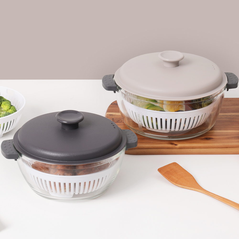 1+1 네오플램 내열유리 전자레인지 계란찜기 용기 유리캐서롤 1600ml+2200ml