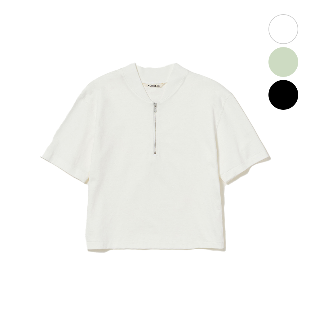 오라리 우먼즈 반팔 COTTON SLUB RAYON PLAITING HALF ZIP TEE 25SS 크롭티 - 상품 이미지