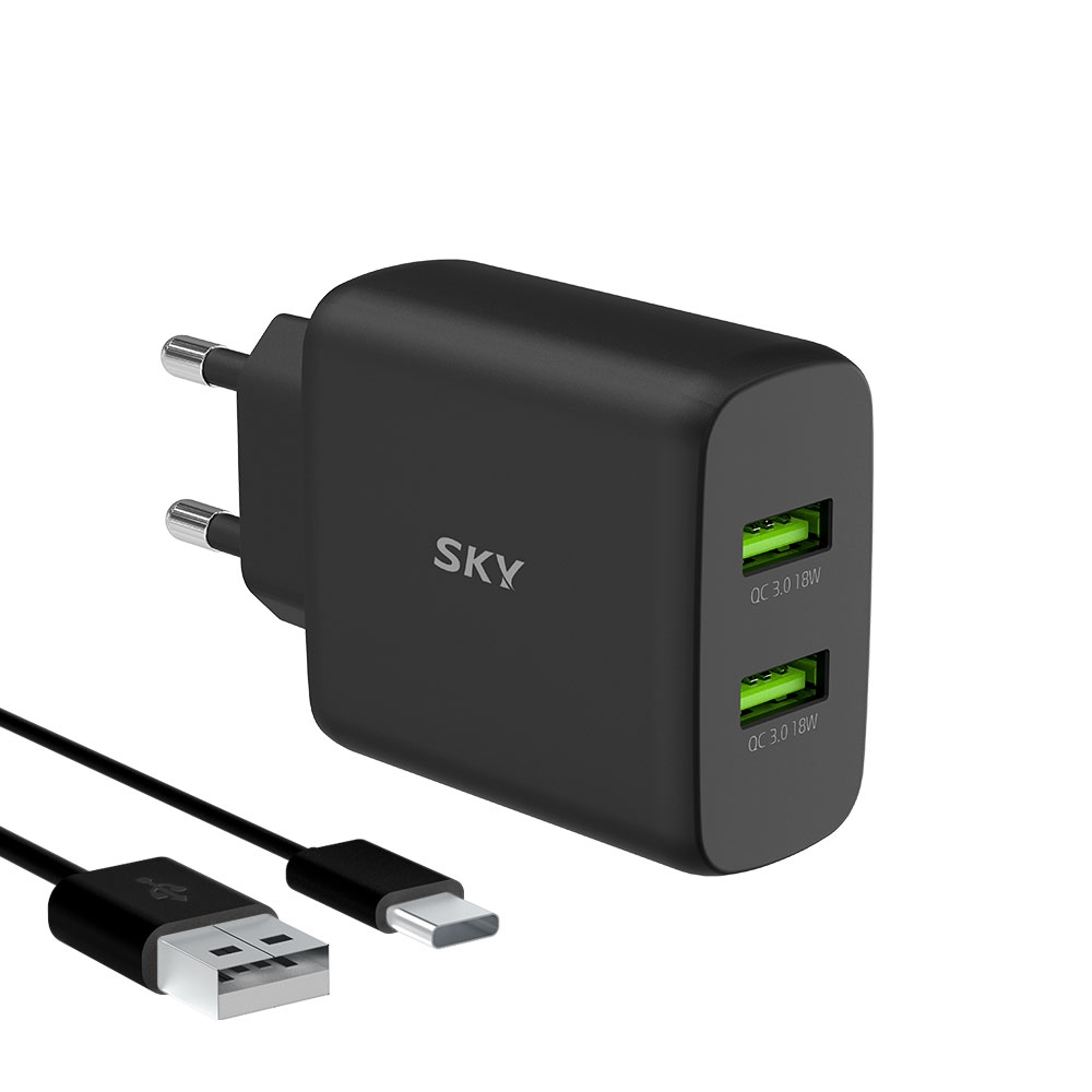 필 Q2S 36W QC3.0 고속충전 2포트 충전기 어댑터 + 케이블 블랙