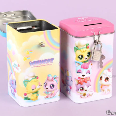 귀여운 위시캣 자물쇠 열쇠 저금통 어린이 금고