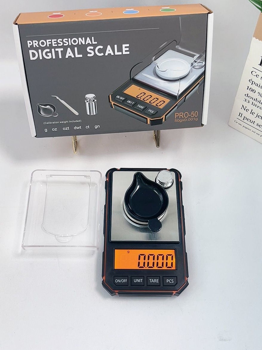 정밀전자저울 사료 스푼 디지털 주얼리 실험실 보석 골드 오렌지(50g-0.001g) 윈드쉴드포함 - 상품 이미지