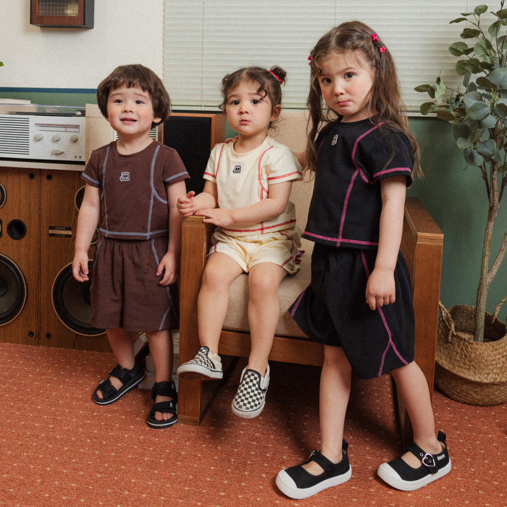 오우아스튜디오 아기 상하의세트 반팔 반바지 셋업 스티치 여름 등원복 3color