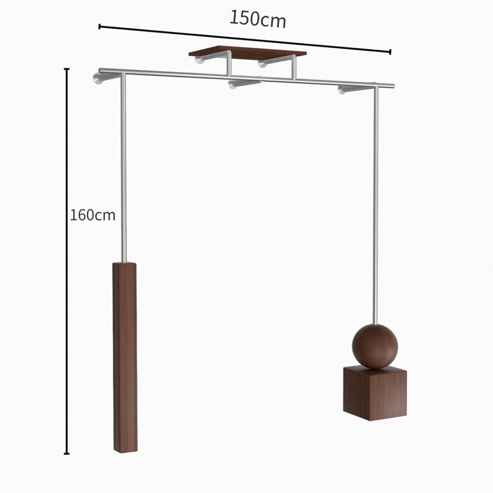 벽걸이형 의류 진열대 호두 나무 패턴 스테인리스 의류 전시대 150cm - 상품 이미지