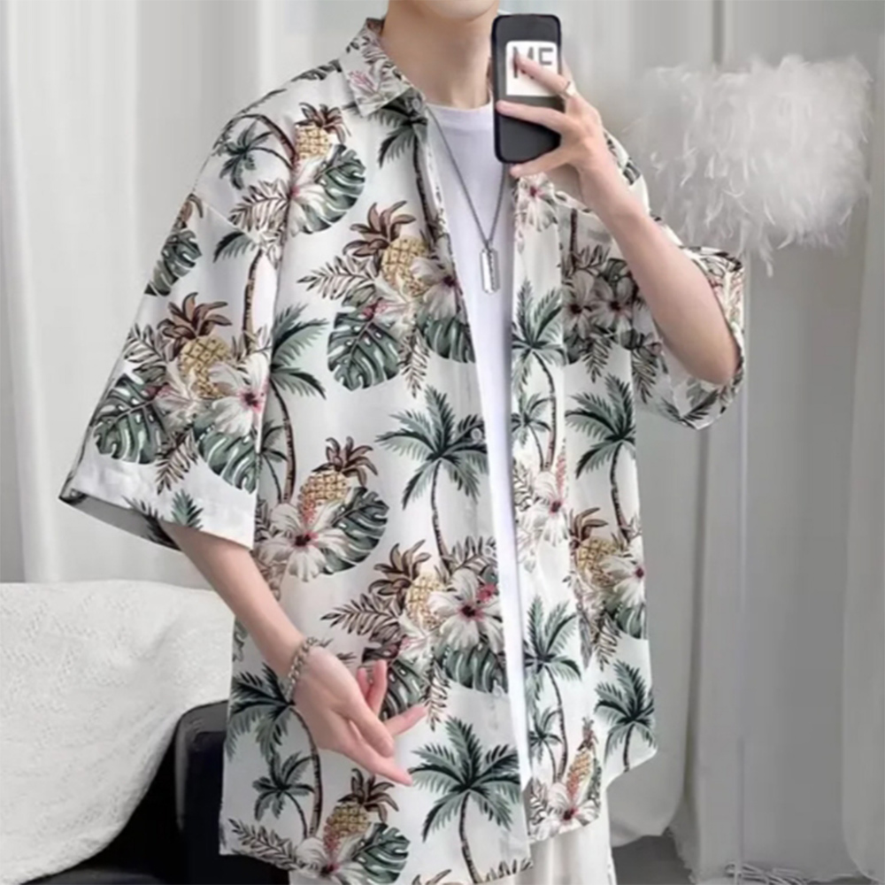 하와이안 셔츠 남자 반팔 남성 여름 비치 커플 룩 바캉스 휴양지 남방 꽃무늬 해변 시원한 - 상품 이미지