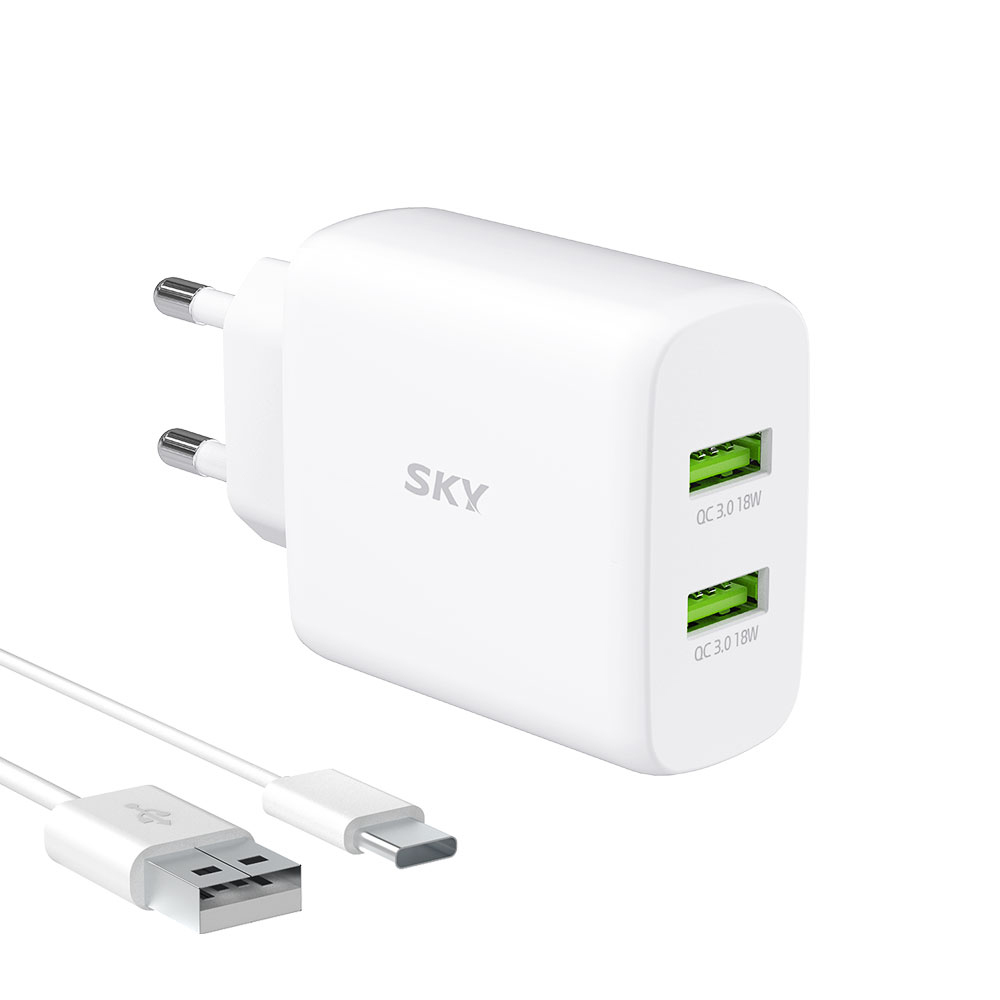 필 Q2S 36W QC3.0 고속충전 2포트 충전기 어댑터 + 케이블 화이트