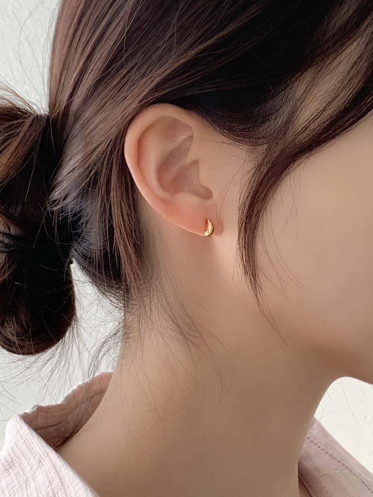 14k 쁘띠 물방울 이어링 - 925실버 유광 딱붙는 작은 미니 스터드 순은귀걸이 이미지 3