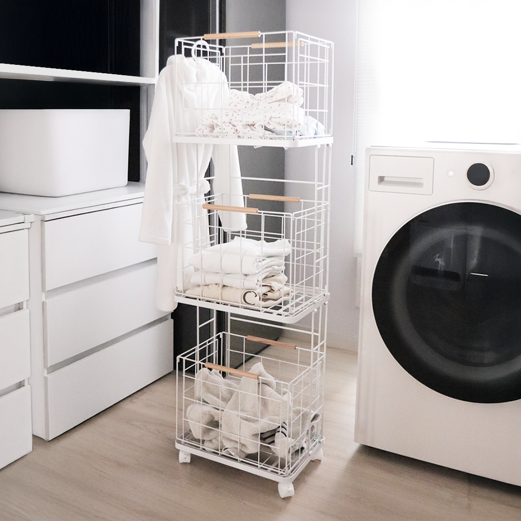 미스터데코 빨래바구니 이동식 3단 세탁바구니 인형 장난감 정리