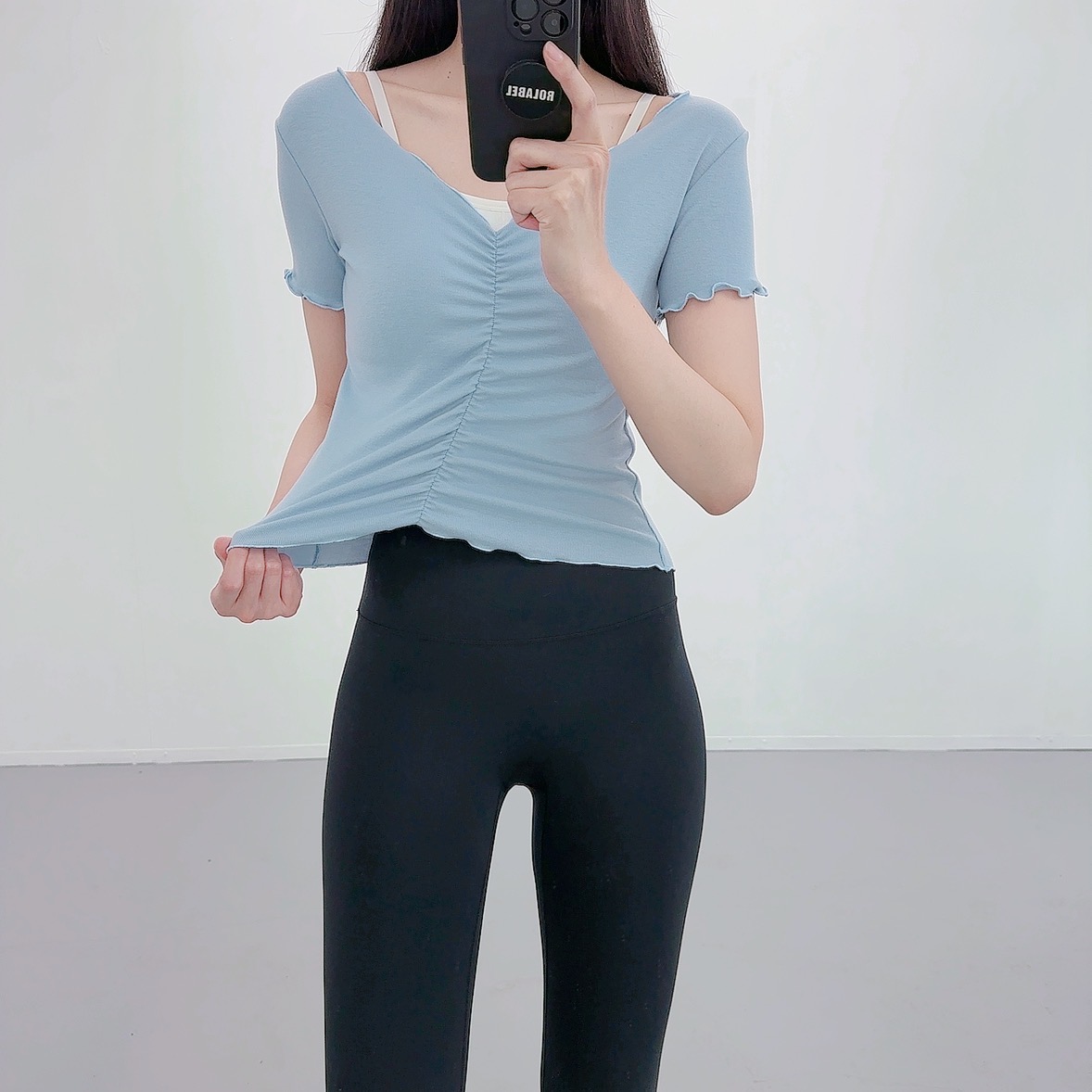 필라테스복 여성 요가복 필라테스복장 필라테스상의 애슬레저 반팔 요가옷 - 상세 이미지 3