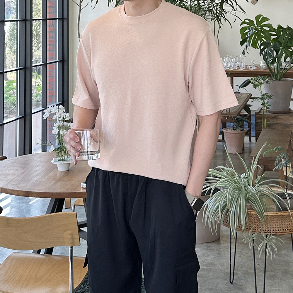 1+1 남자 반팔티 구김없는 엠보 커플 반팔티 - 상세 이미지 5