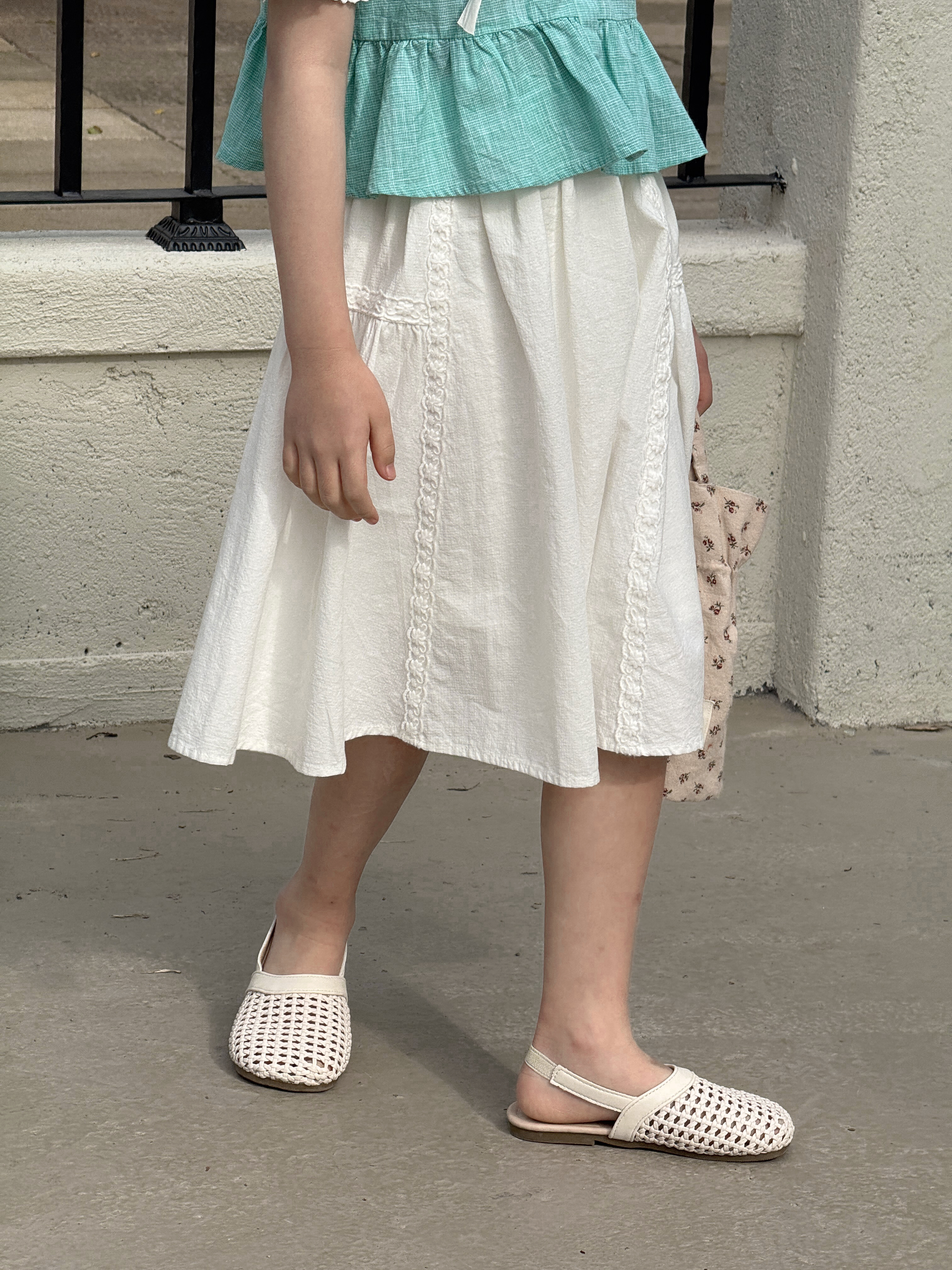 Irene's Closet 자카드 순면 토숀 레이스 플레어 스커트 유아 주니어 여름