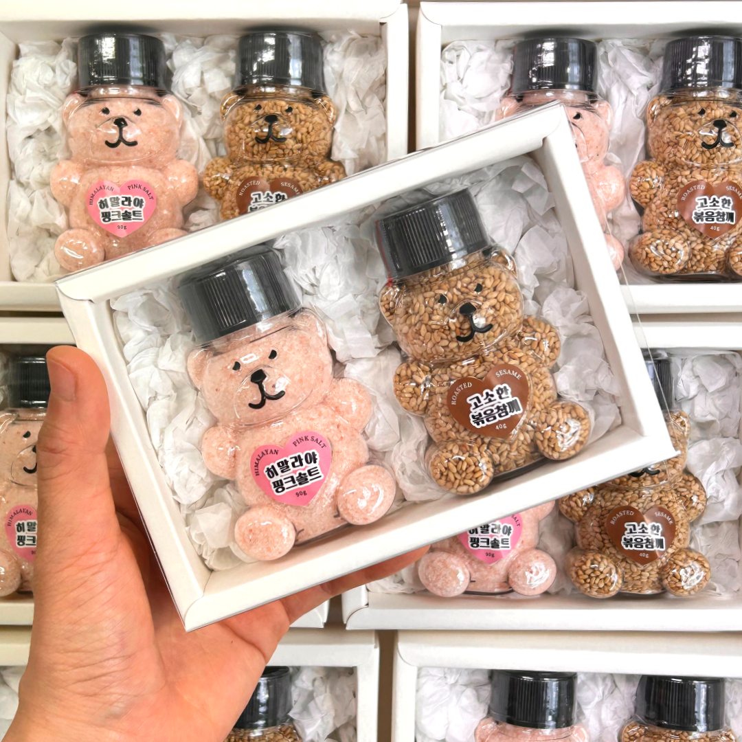 깨소금 답례품 센스있는 결혼 웨딩 결혼식 회사 귀여운 곰돌이 핑크소금 답례 선물세트 - 상세 이미지 2
