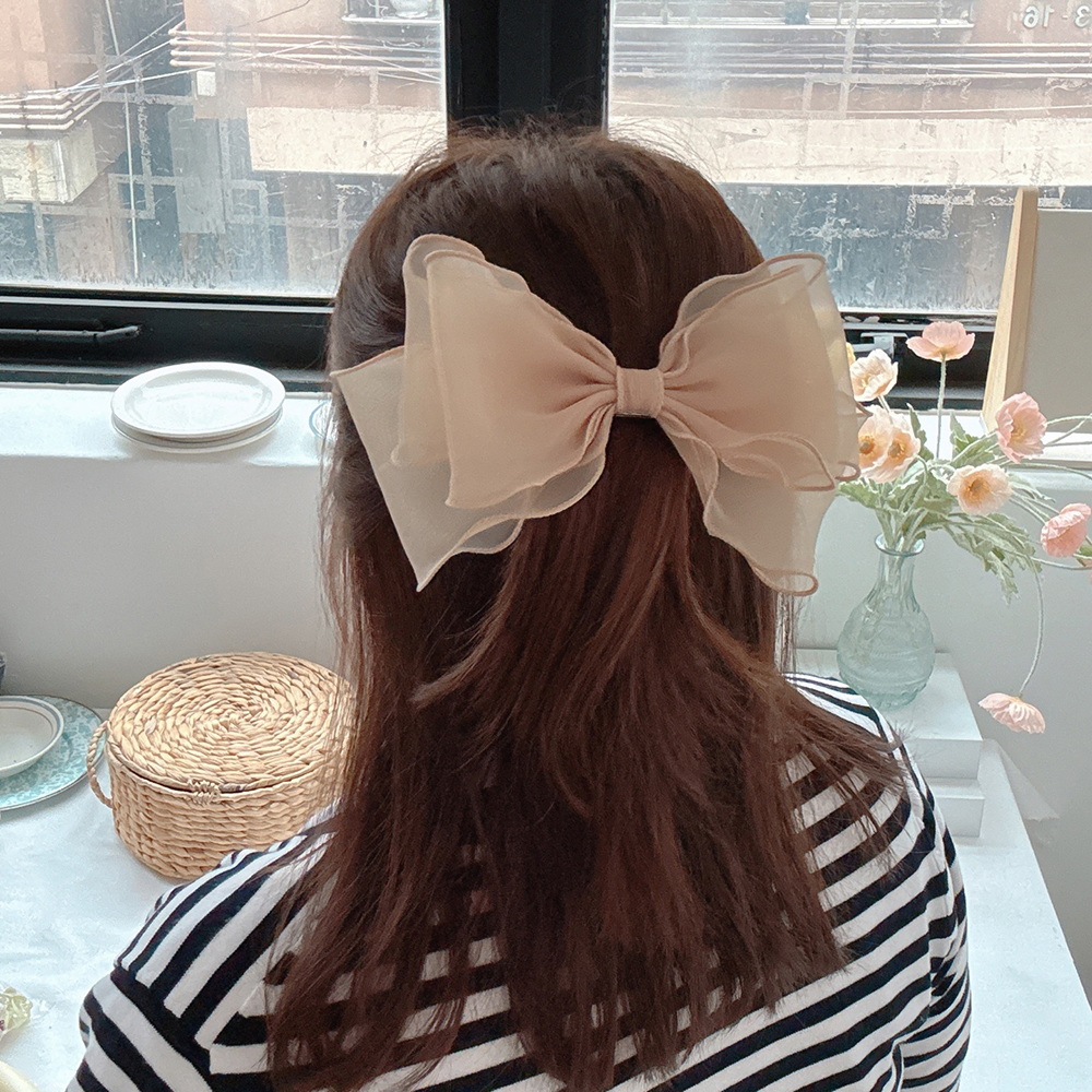 (제작)왕리본 쉬폰리본핀 올림머리 반묶음 머리핀 볼륨핀 자동핀 헤어삔 삔 이미지 6