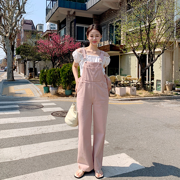 와이드 컬러 오버롤 멜빵 팬츠 op16020 - 상품 이미지