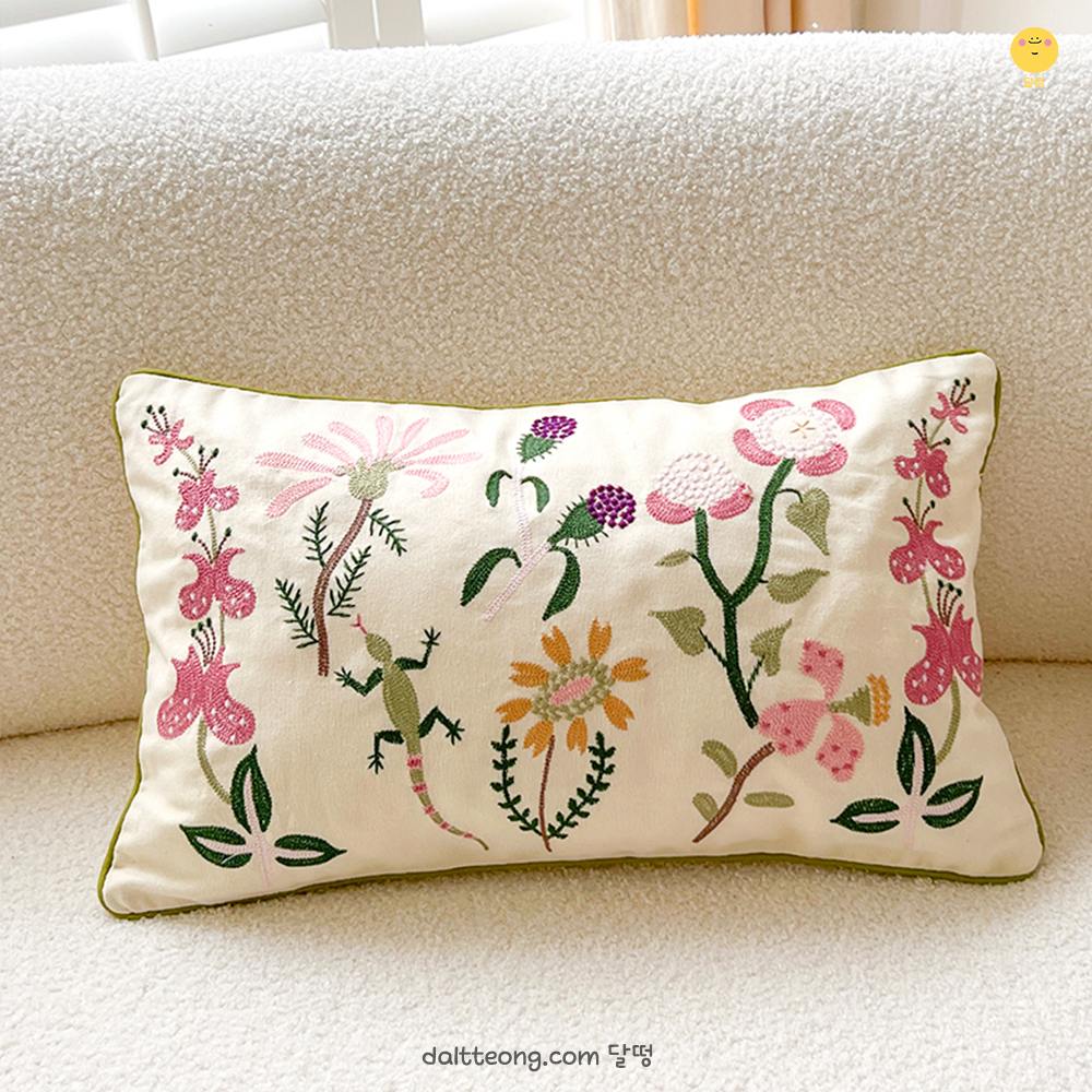 달떵 북유럽 라플로르 플라워 자수 직사각 거실 쇼파 쿠션 커버 50x30 예쁜 인테리어