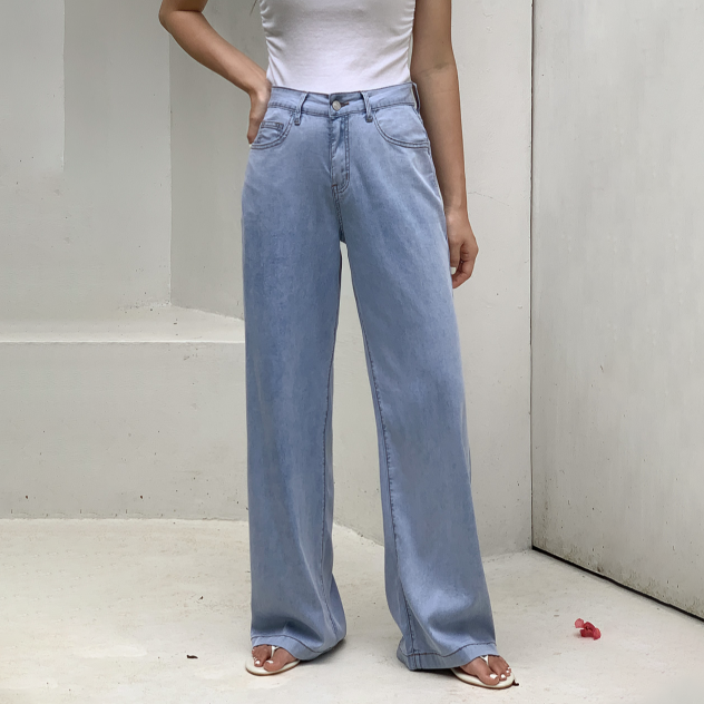 [자체제작] 하이웨스트 여름 텐셀 와이드 데님 / 쿨링텐셀와이드데님 연청(미들), M