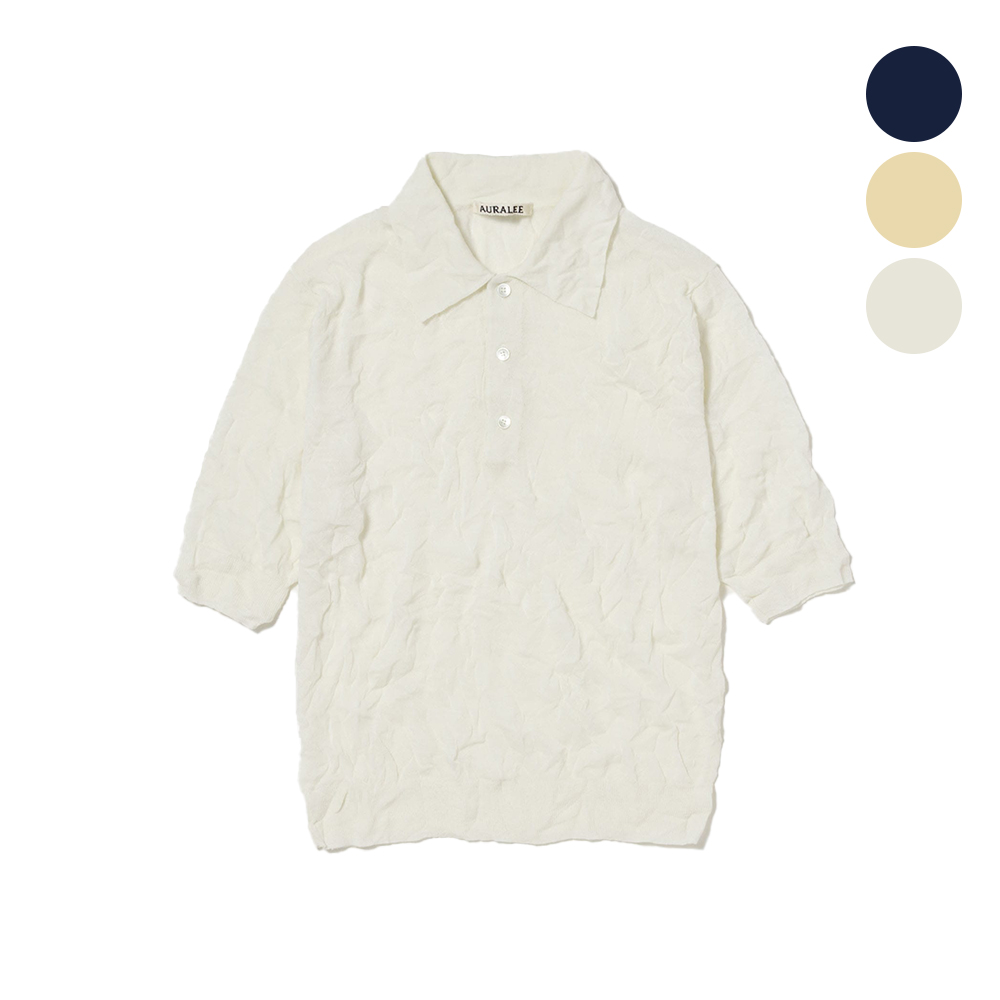 오라리 우먼즈 니트 WRINKLED WOOL POLYESTER HIGH GAUGE KNIT POLO 25SS 반팔 카라티 - 상품 이미지