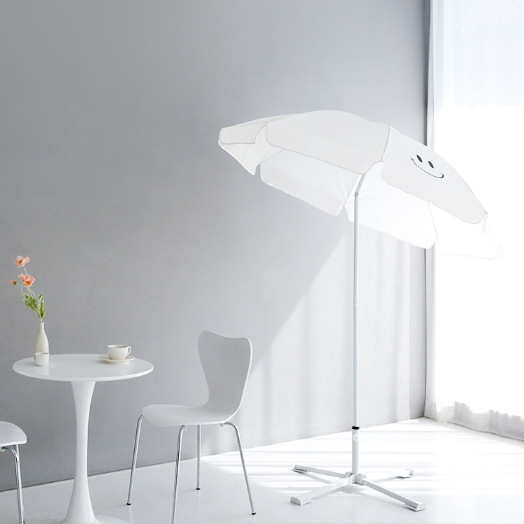 ROMIL 스마일 파라솔 베이지 + 캠폴 야외 접이식테이블 4인세트 의자일체형