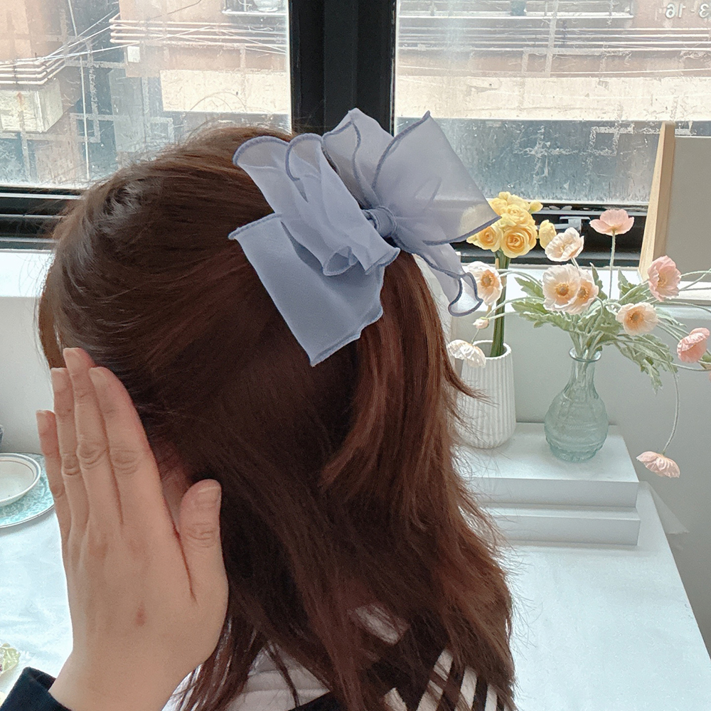 (제작)왕리본 쉬폰리본핀 올림머리 반묶음 머리핀 볼륨핀 자동핀 헤어삔 삔 - 상세 이미지 5