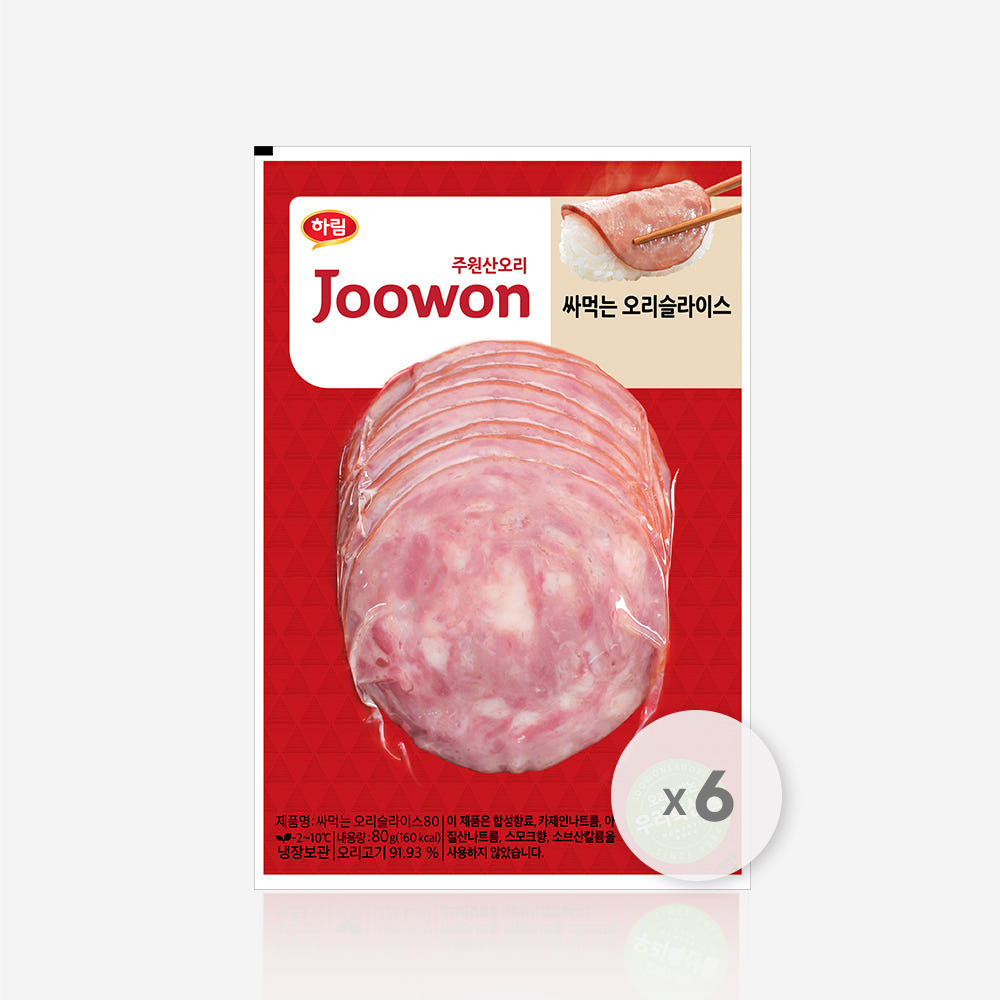 하림 주원산오리 싸먹는 오리 훈제 슬라이스 80g, 6개