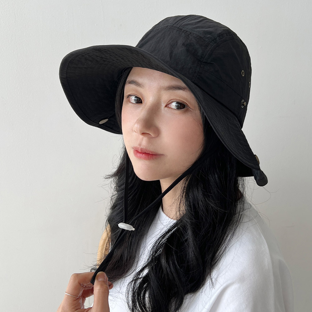 와이드챙 사파리 턱끈 벙거지 여자 남자 바스락 버킷햇 햇빛 가리개 모자 이미지 8