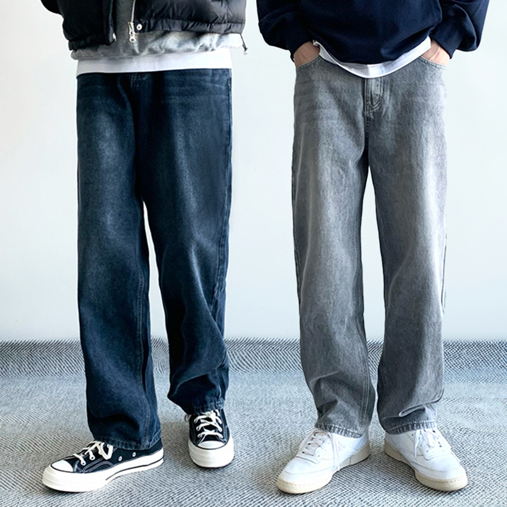 남자기모청바지 남자세미와이드청바지 진청바지 일자데님 제품 이미지