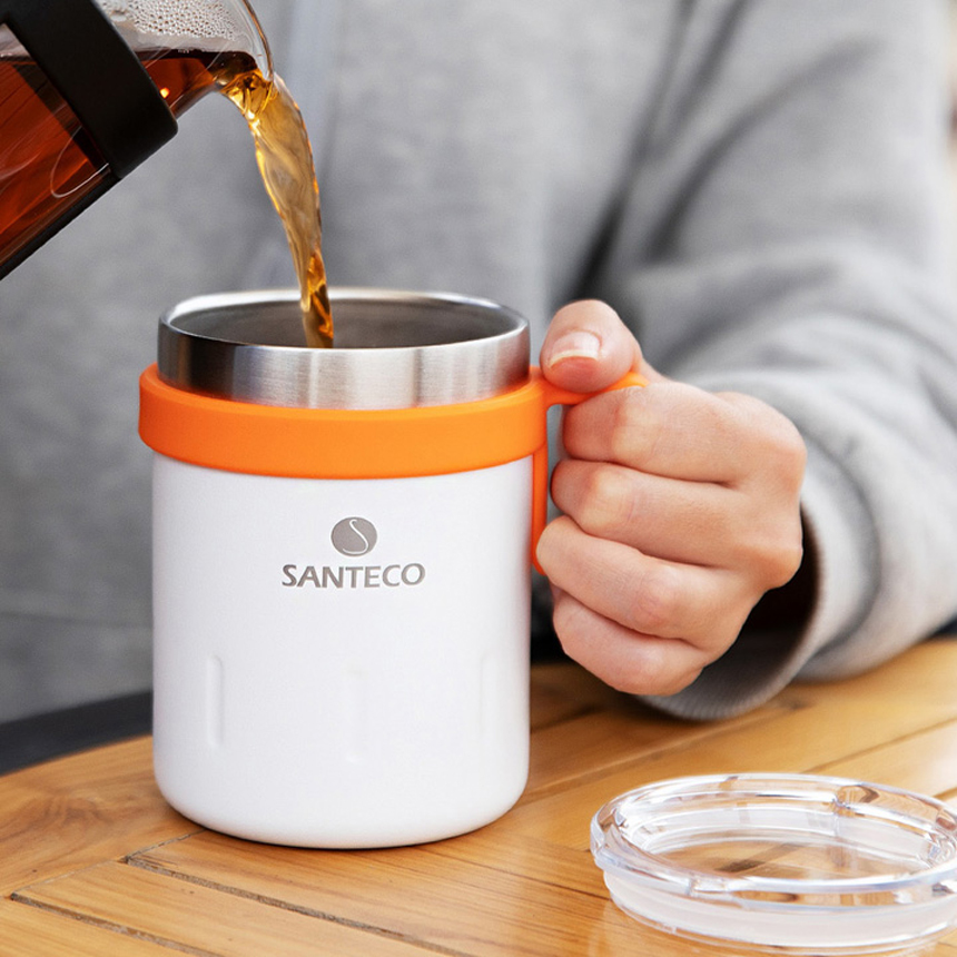 산테코 케미 보온보냉 이중진공 뚜껑 스텐머그컵 350ml, 오렌지레드, 1개 - 상세 이미지 3