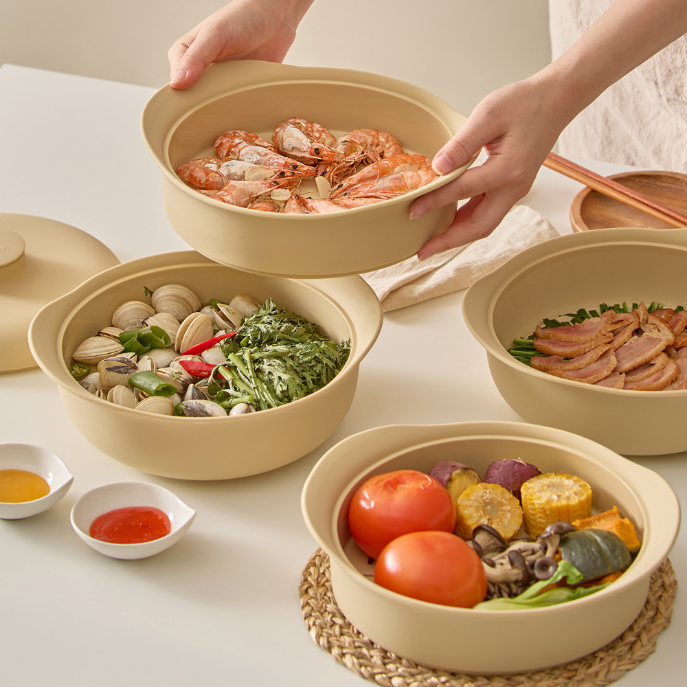 실리프랑 2단 실리콘 찜기 야채 만두 전자렌지 무연마제 모카베이지 2P +계량스푼2P - 상세 이미지 3