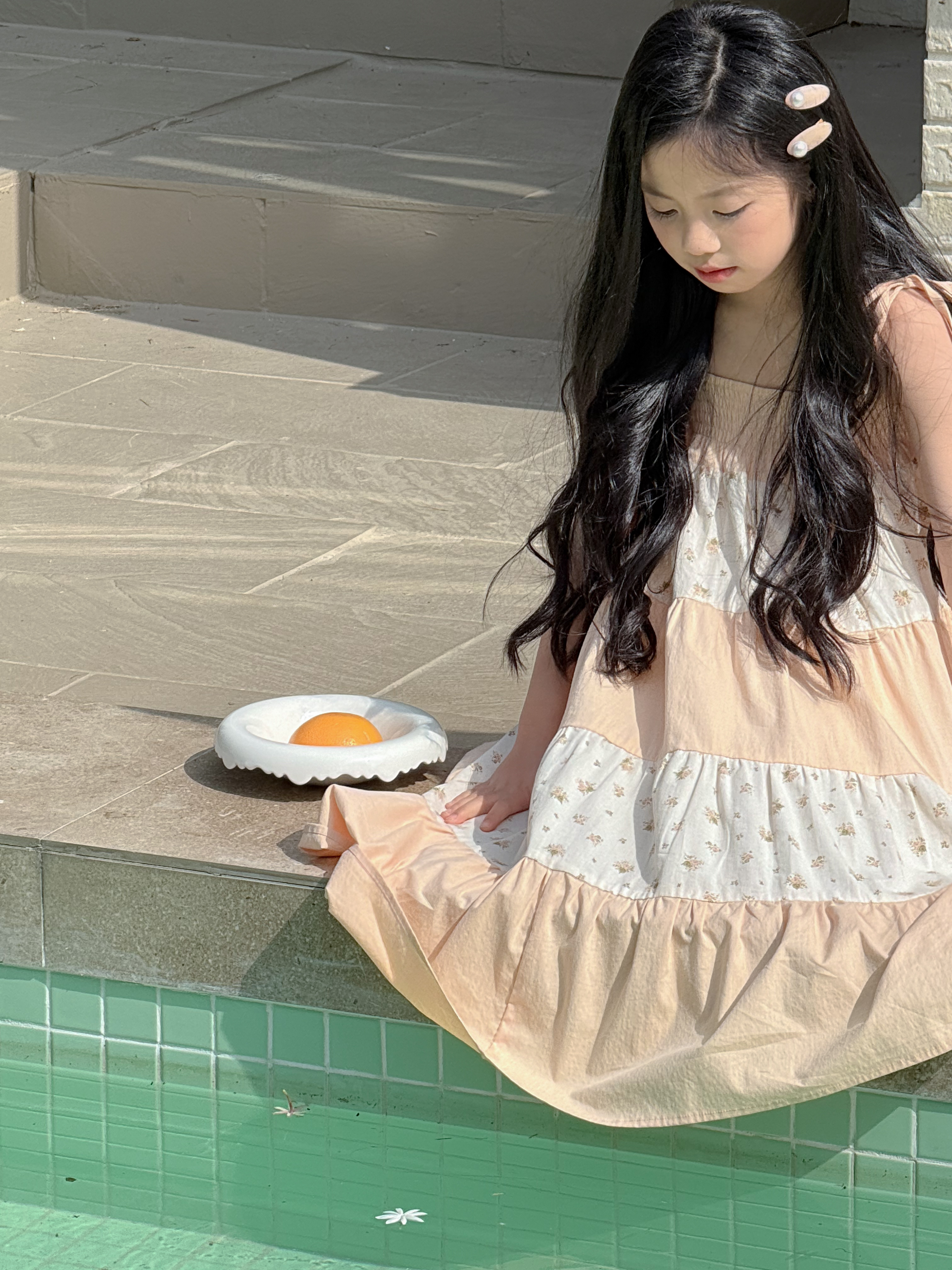 Irene's Closet 플라워 배색 스모크 티어드 스트랩 롱 원피스 유아 주니어 여름 - 상세 이미지 5