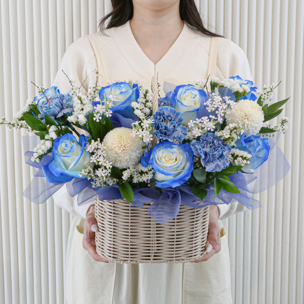 미드나잇 블루 프릴 생화 꽃바구니 생일선물 꽃배달