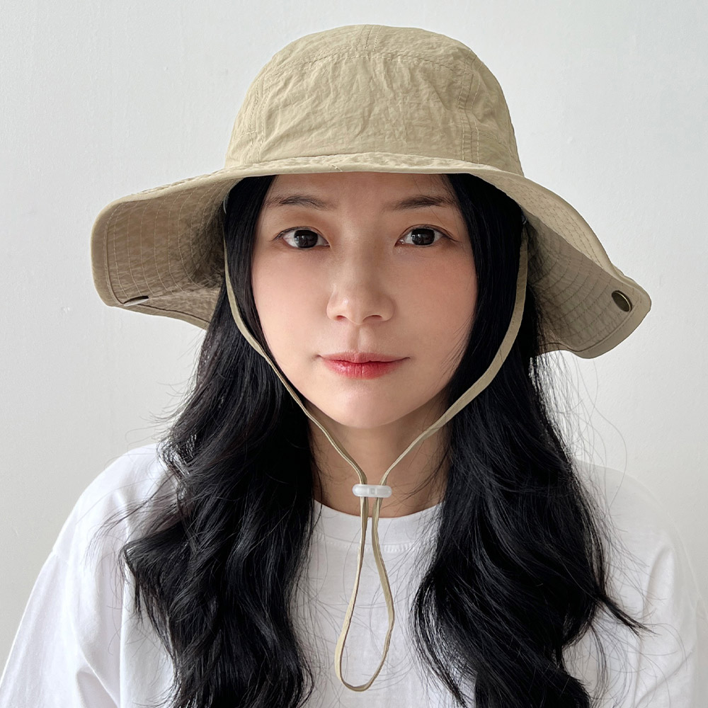 와이드챙 사파리 턱끈 벙거지 여자 남자 바스락 버킷햇 햇빛 가리개 모자 - 상세 이미지 5