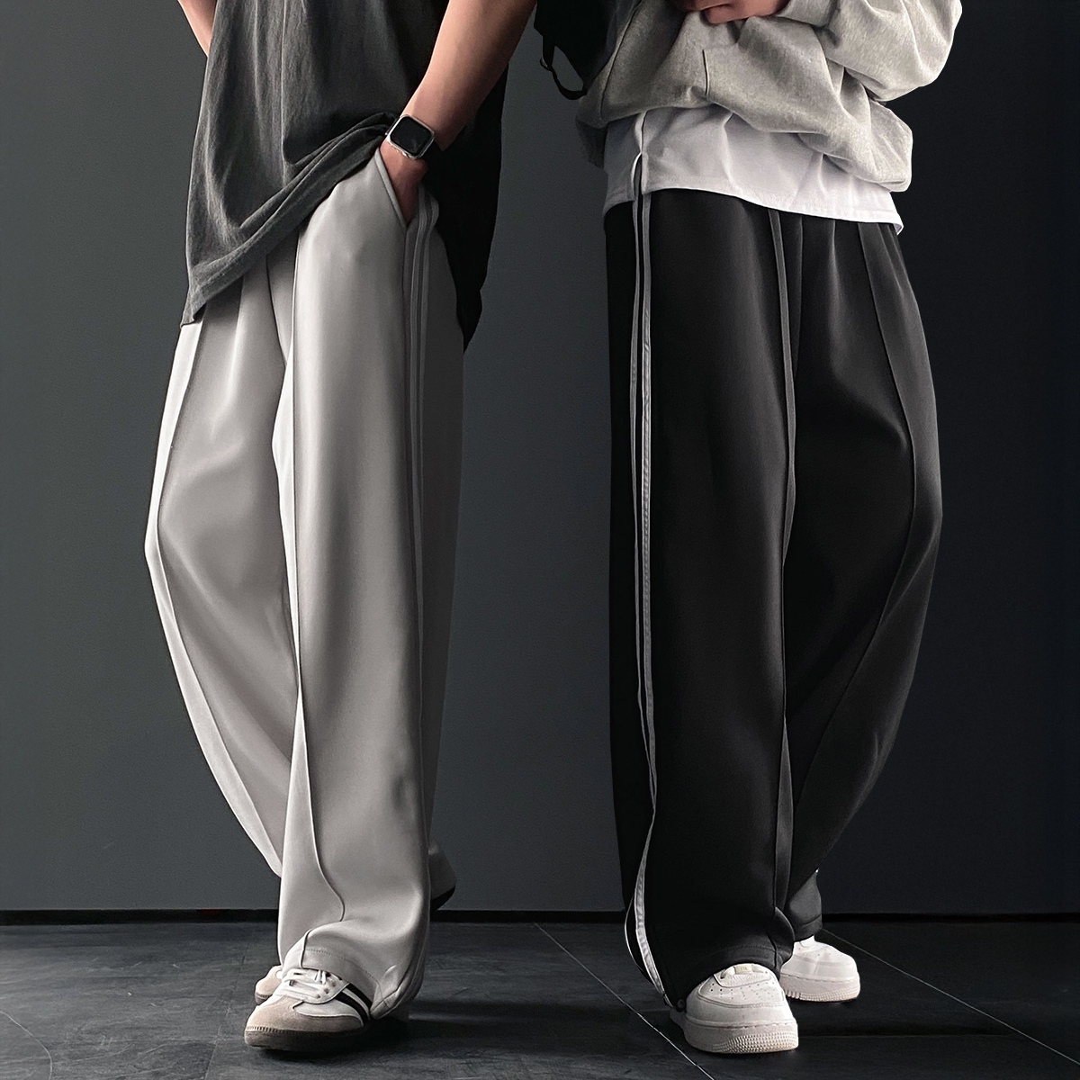 1+1 남자트랙팬츠 벌룬팬츠 남성와이드팬츠 통넓은바지 - 상품 이미지